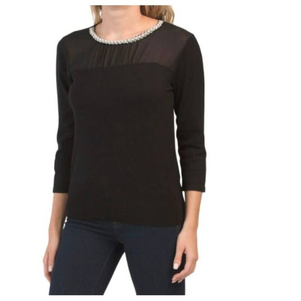 Cable & Gauge black embellished sparkle dressy sweater size medium